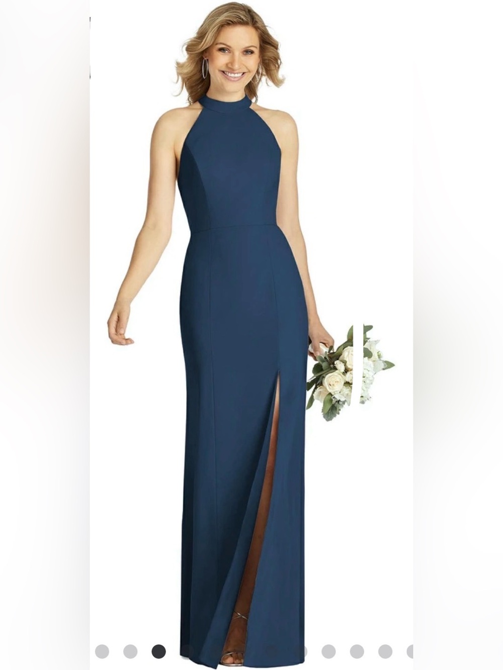 After Six Midnight Blue Halter Maxi Dress with Front Slit Style 6808 Size 10
